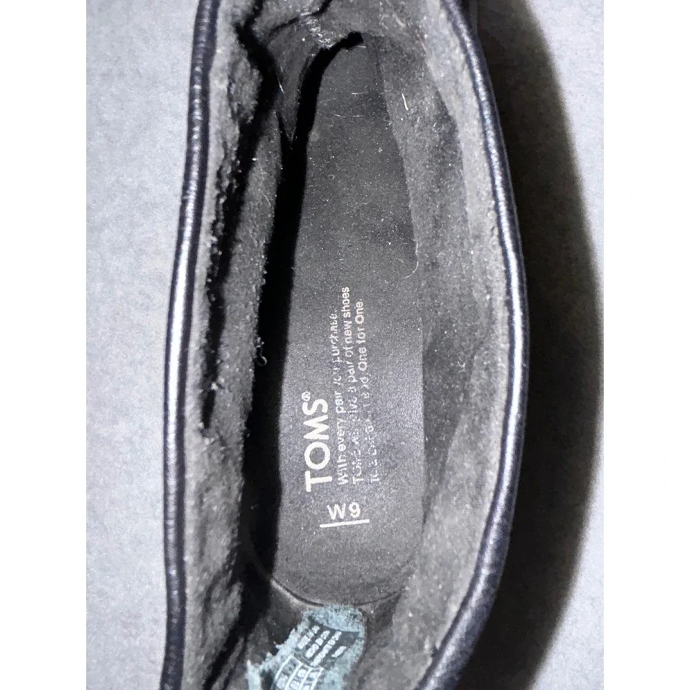 TOMS Black‎ Leather Tassel Back Zip Ankle Booties Stacked Heel Womens 9M